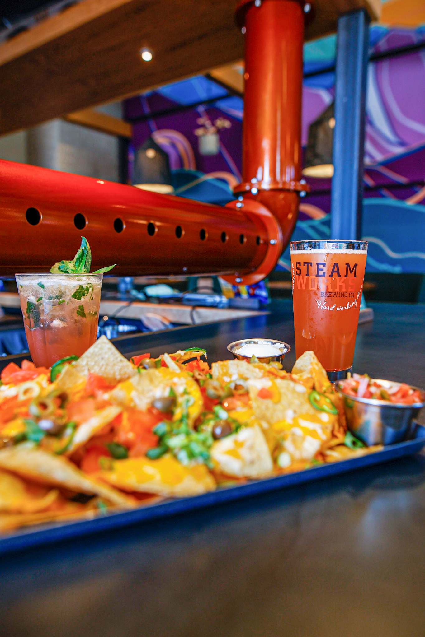 Nachos and colourful beer